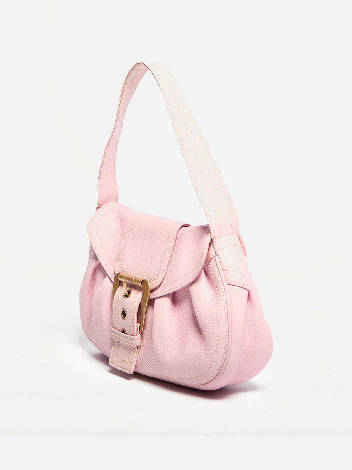 Celine Pink Pebble Leather Buckle Bag