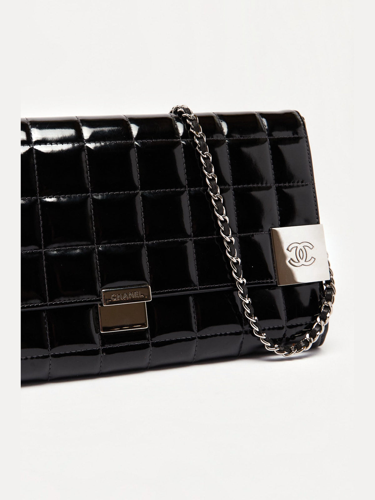 Chanel Black Patent CC Choco Bar Chain Shoulder Bag