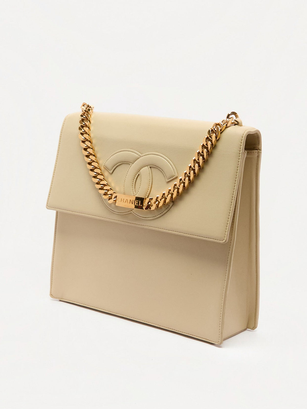 90’s Chanel Beige CC Chain Handbag 24K Gold Hardware