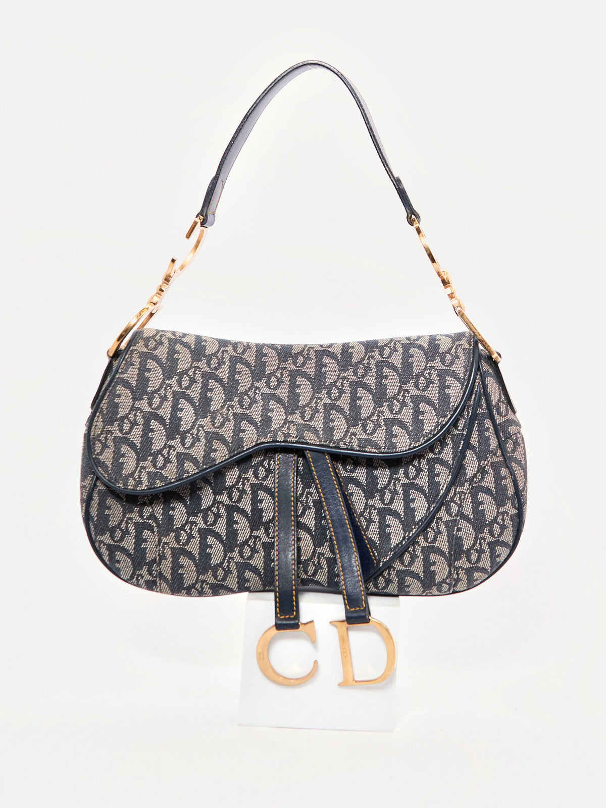 90's Christian Dior Saddle Blue Trotter Shoulder Bag