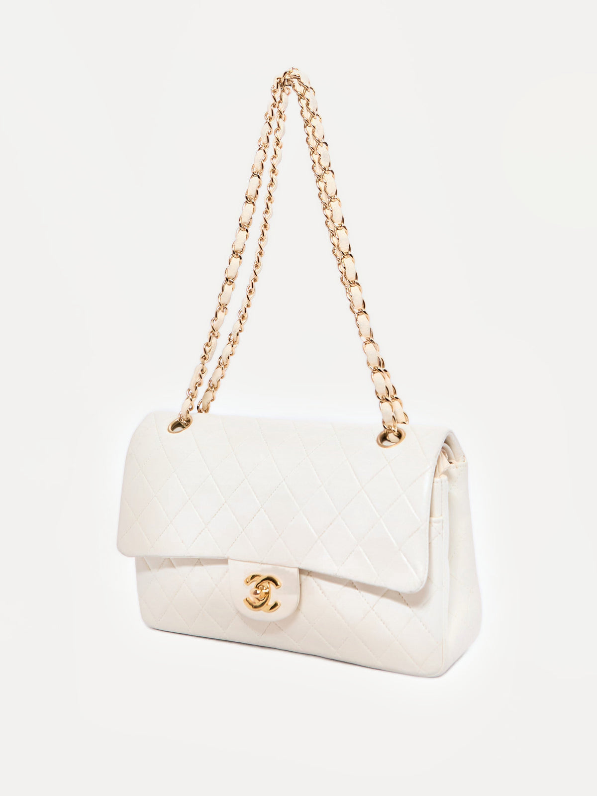 Chanel White Lambskin Double Flap Bag 24K Hardware