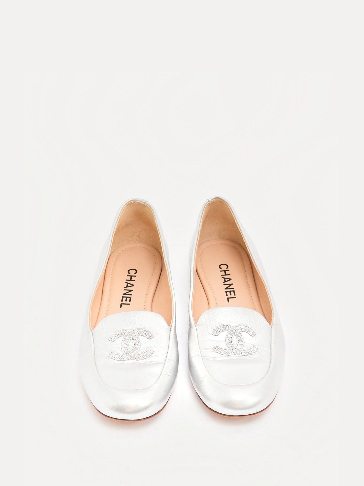 Chanel Silver CC Loafers 39