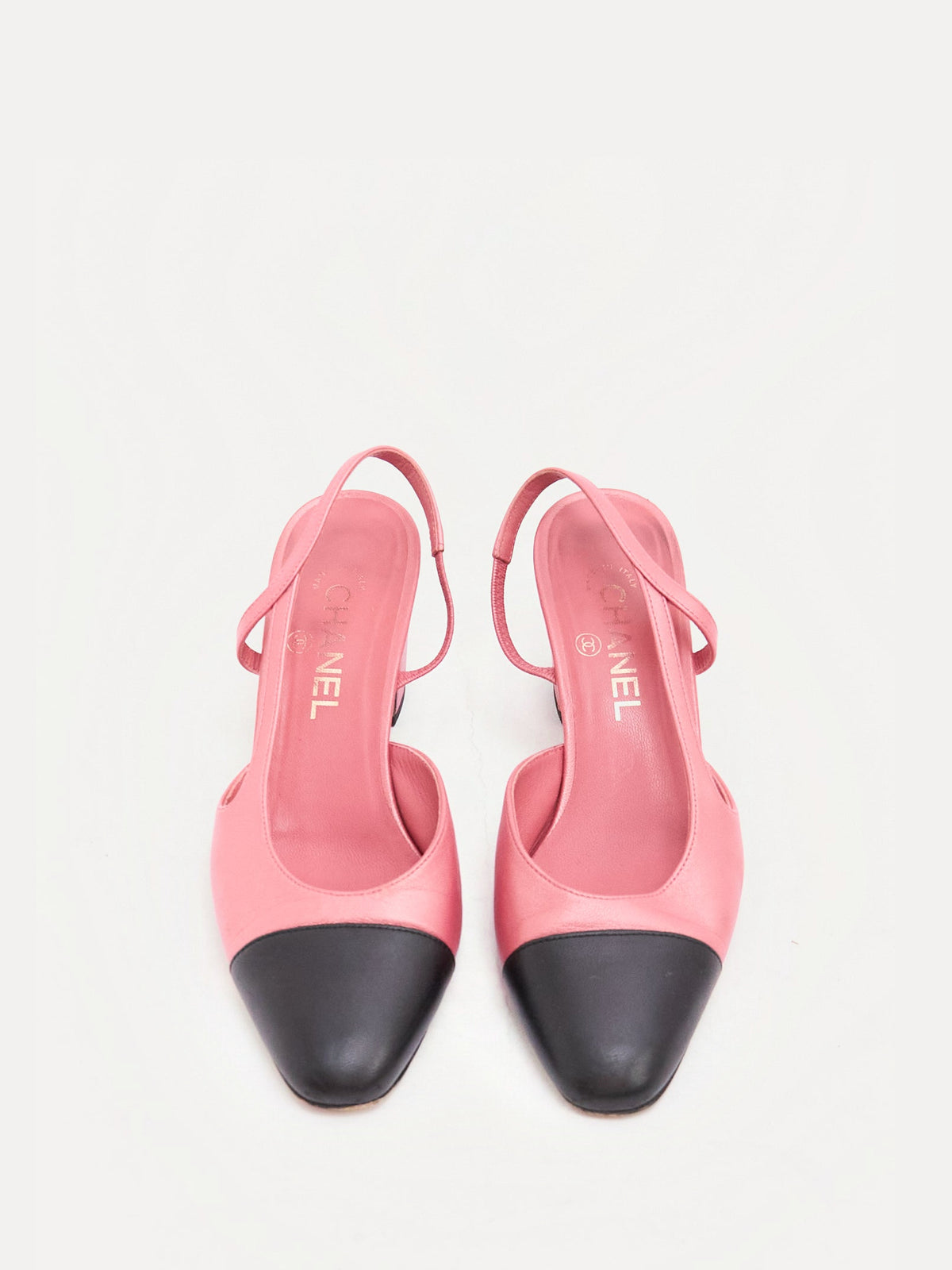 Chanel Pink Black Cap Toe Slingbacks 39