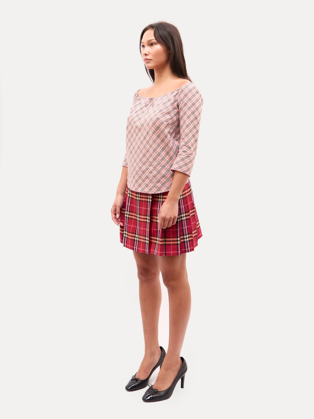 Burberry Pink Linen Nova Check Scoop Neck Top