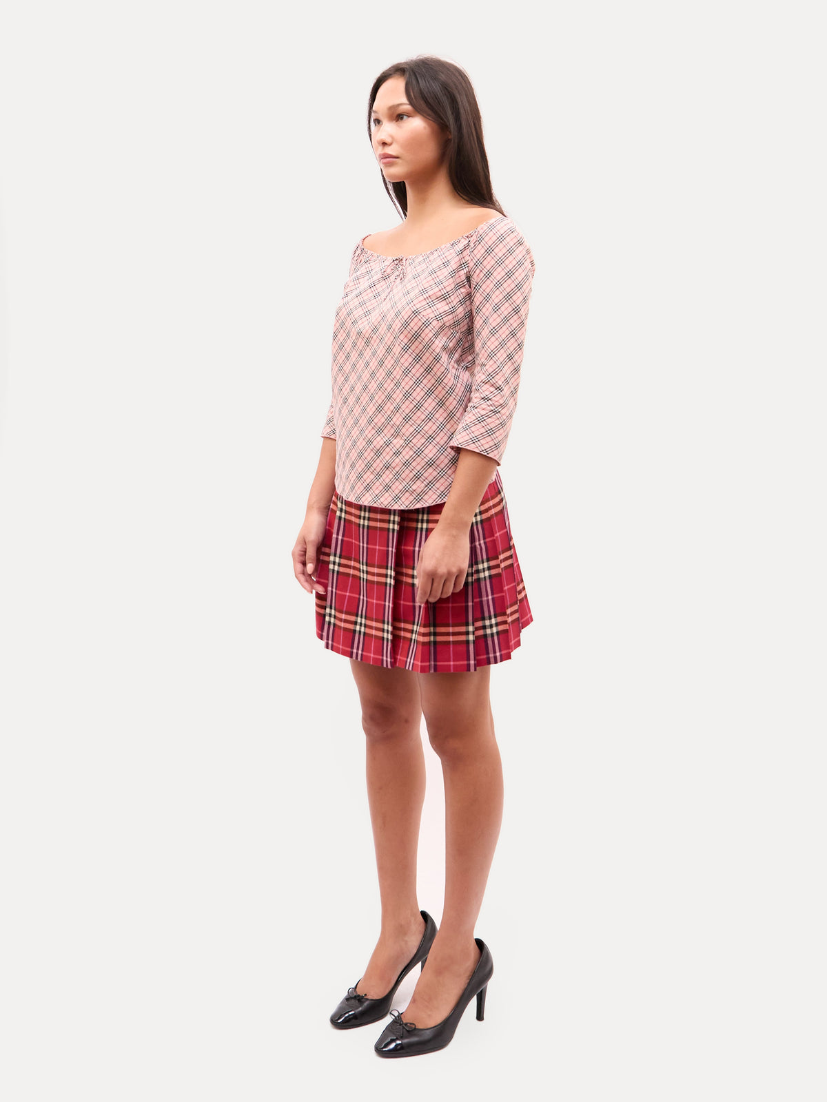 Burberry Pink Linen Nova Check Scoop Neck Top