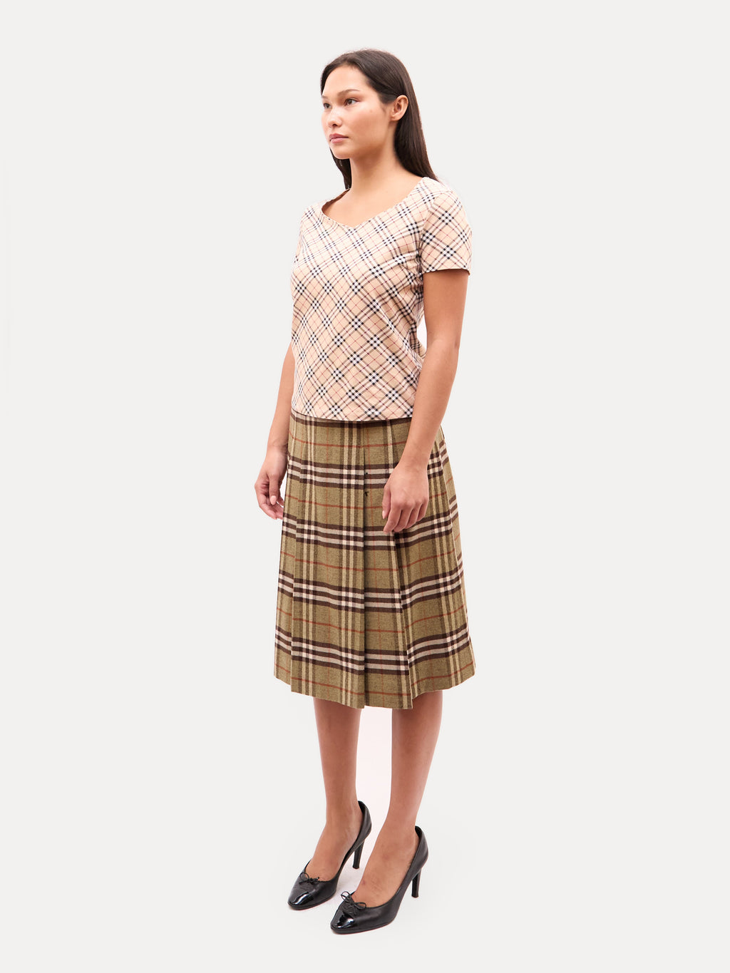 Burberry Tan Nova Check Pleated Skirt