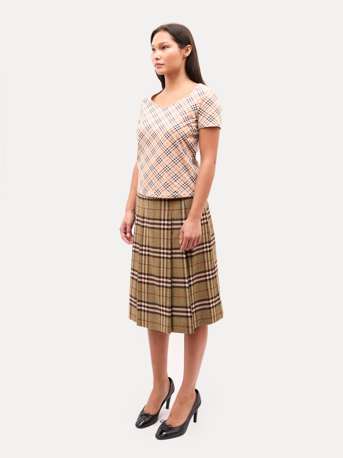 Burberry Tan Nova Check Pleated Skirt
