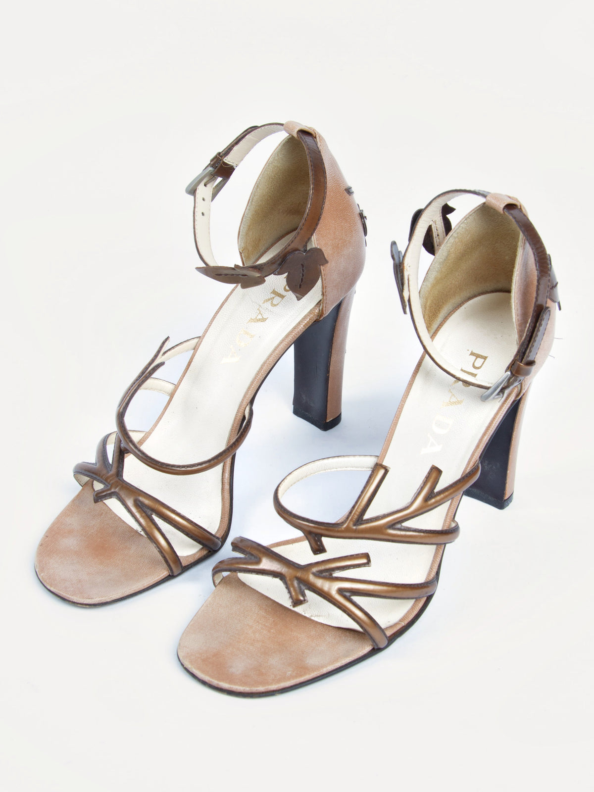 Vintage Prada SS 1997 Size 39 Floral Vine Applique Sandal | Y2K Designer Heels Shoes