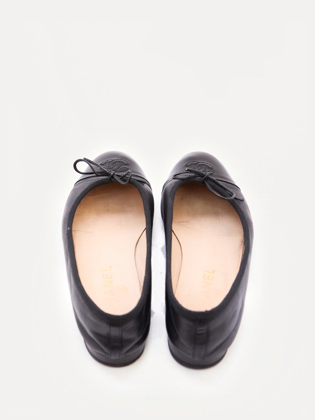 Chanel Black Leather Patent Cap Toe Flat Size 36.5