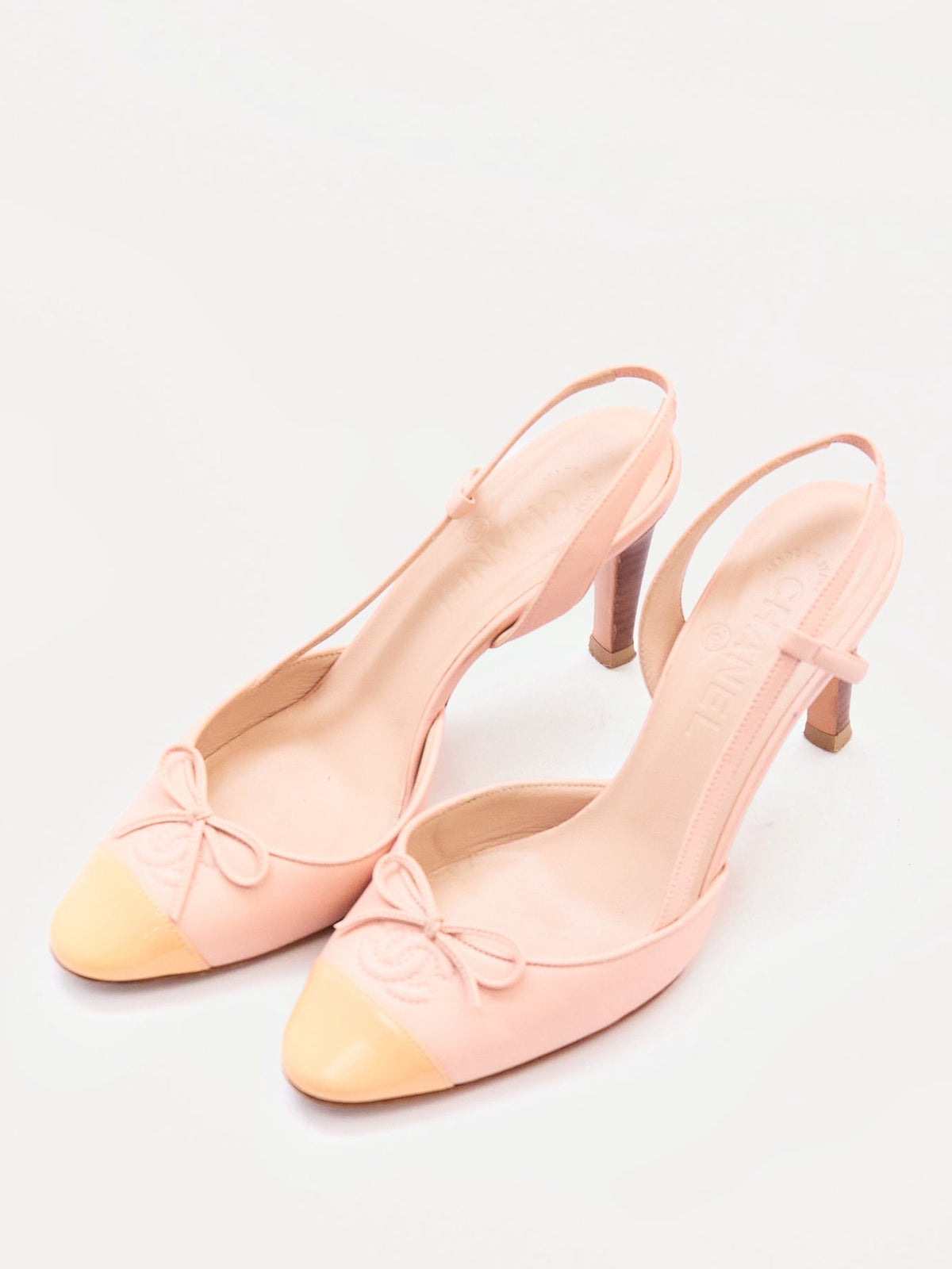 Chanel Blush and Beige Leather and Patent Cap Toe Pump Size 37