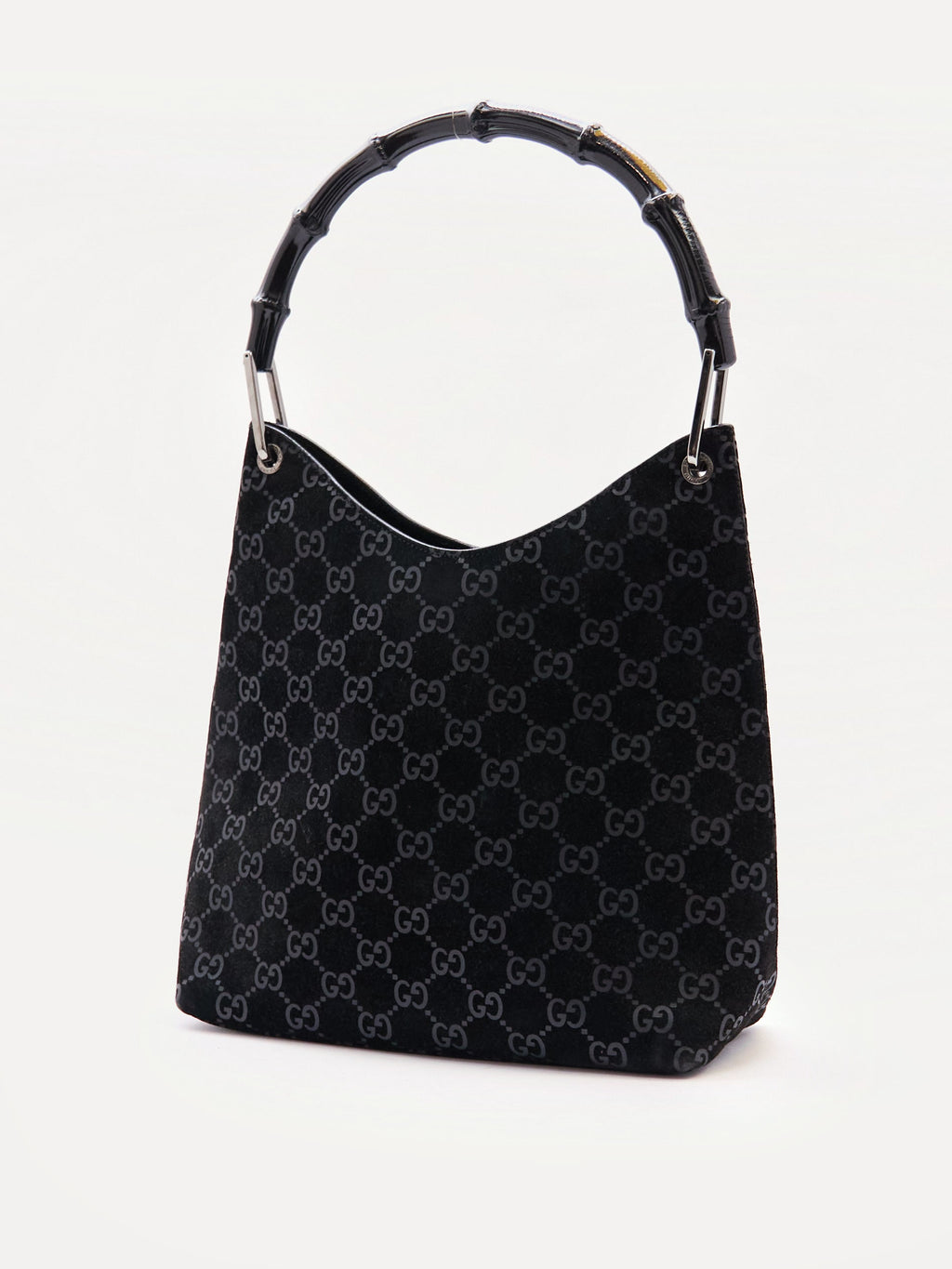 Gucci Black Bamboo Handle Monogram Bag
