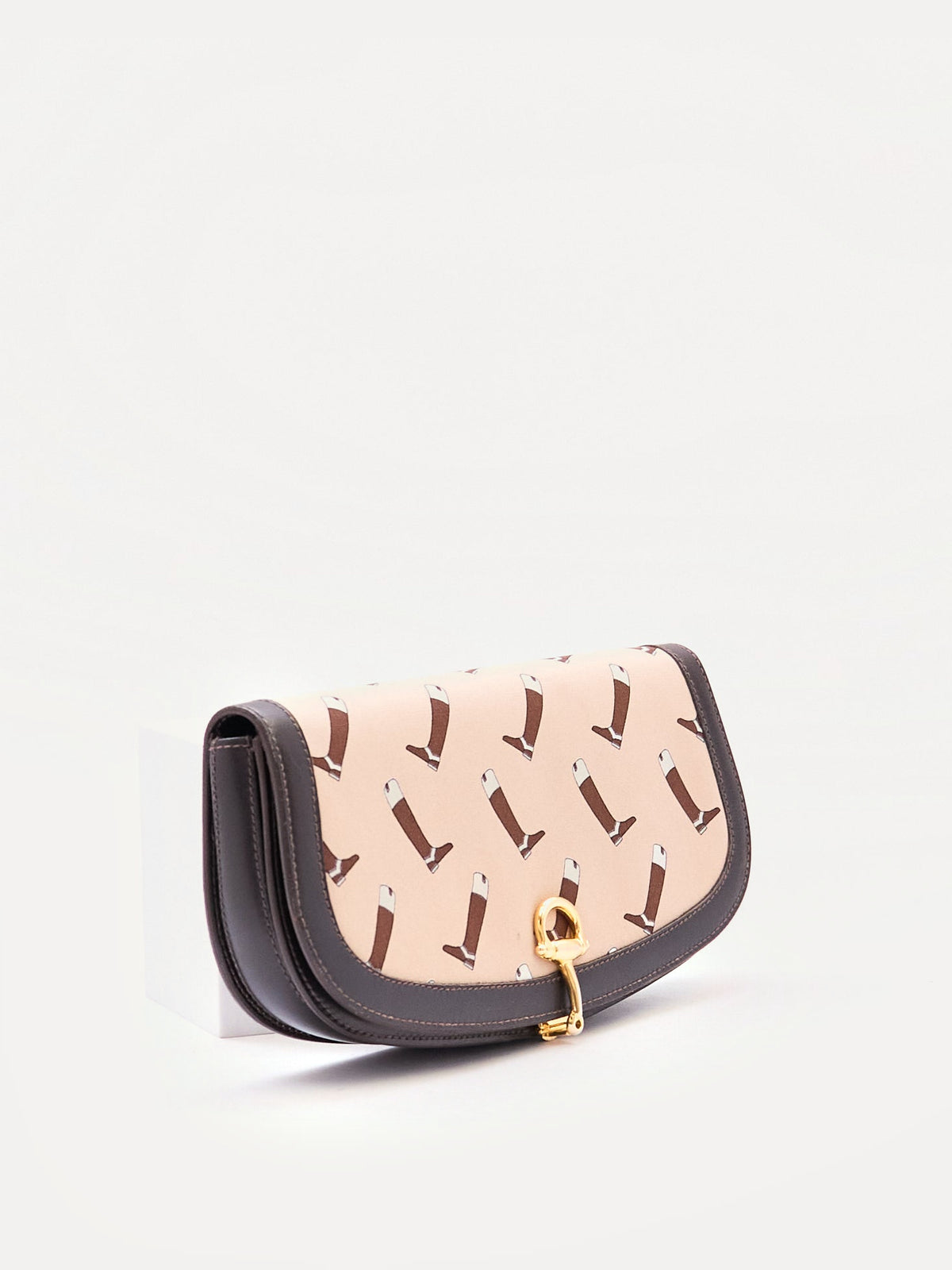 Gucci Brown Boot Printed Horsebit Leather Clutch Bag