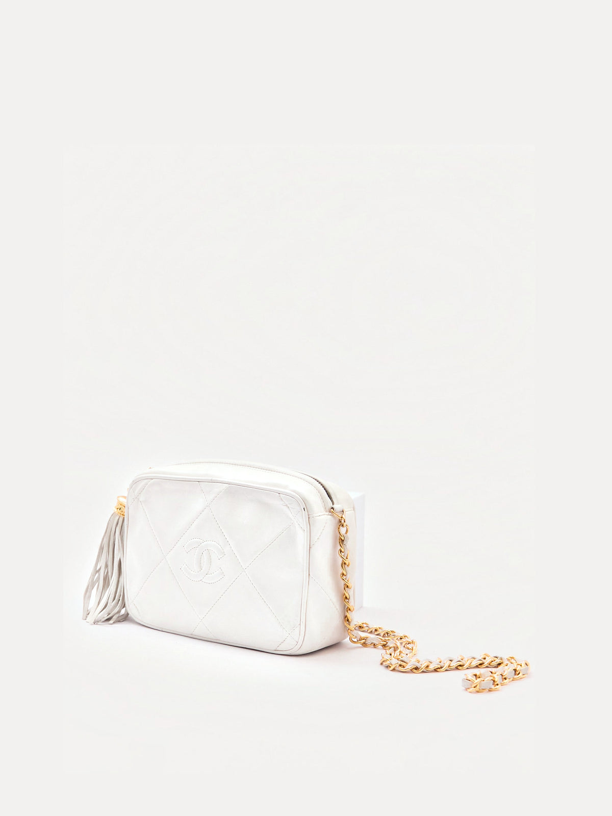 90's Chanel White Lambskin CC Camera Bag