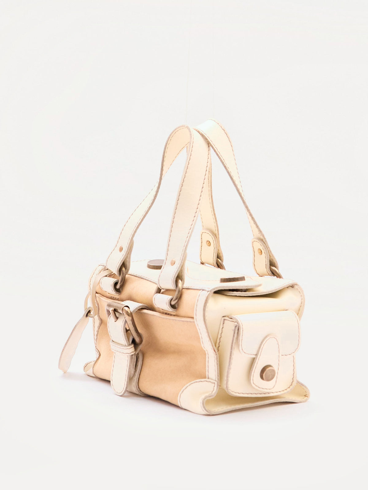 Dolce & Gabbana Cream Canvas Leather Boston Bag