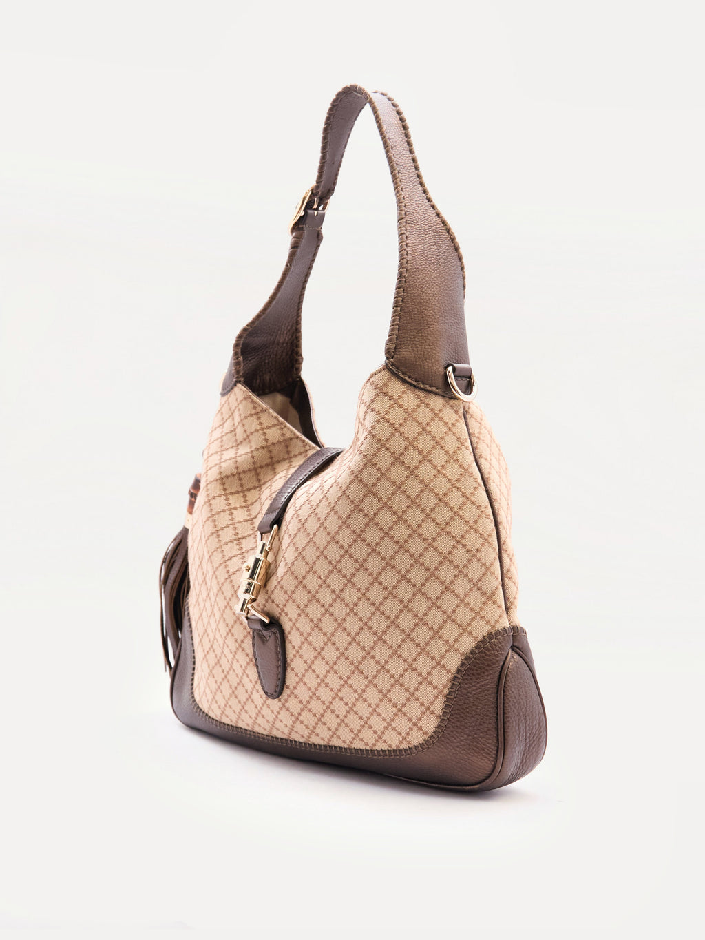 00's Gucci Jackie Beige GG Monogram Canvas Leather Shoulder Bag