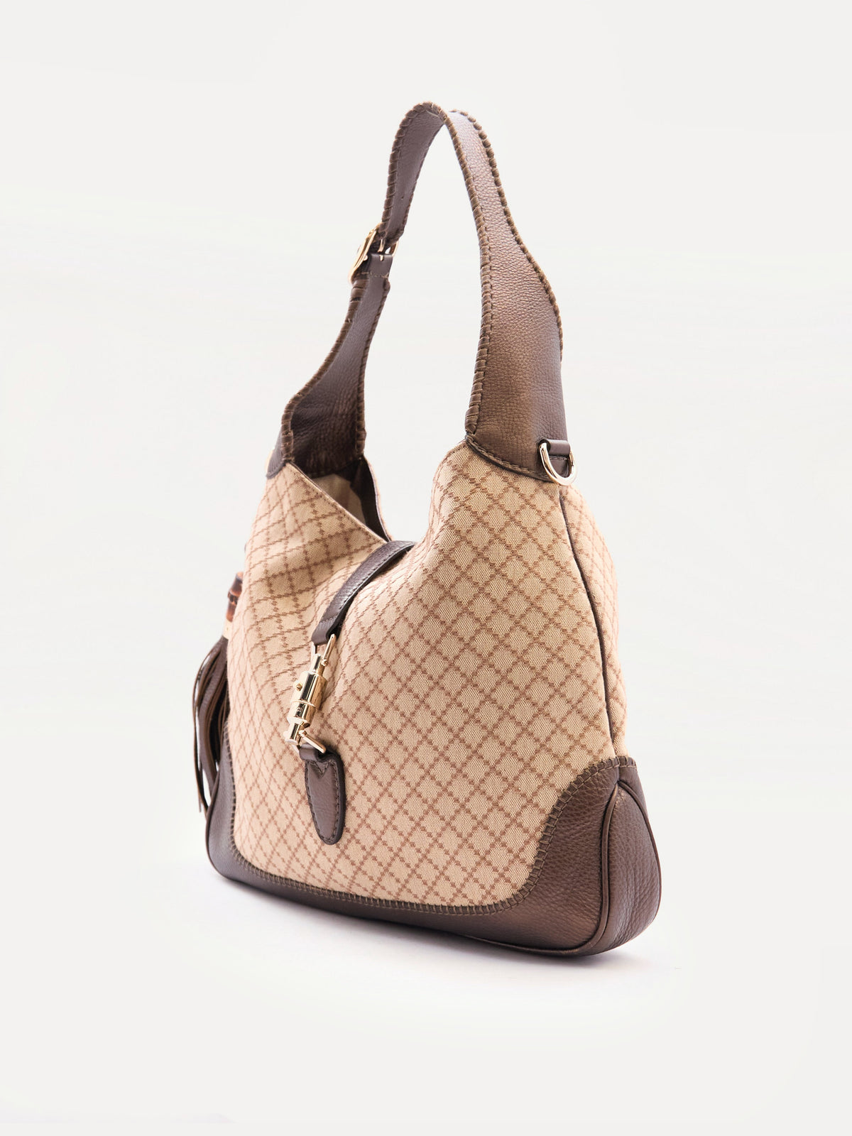00's Gucci Jackie Beige GG Monogram Canvas Leather Shoulder Bag