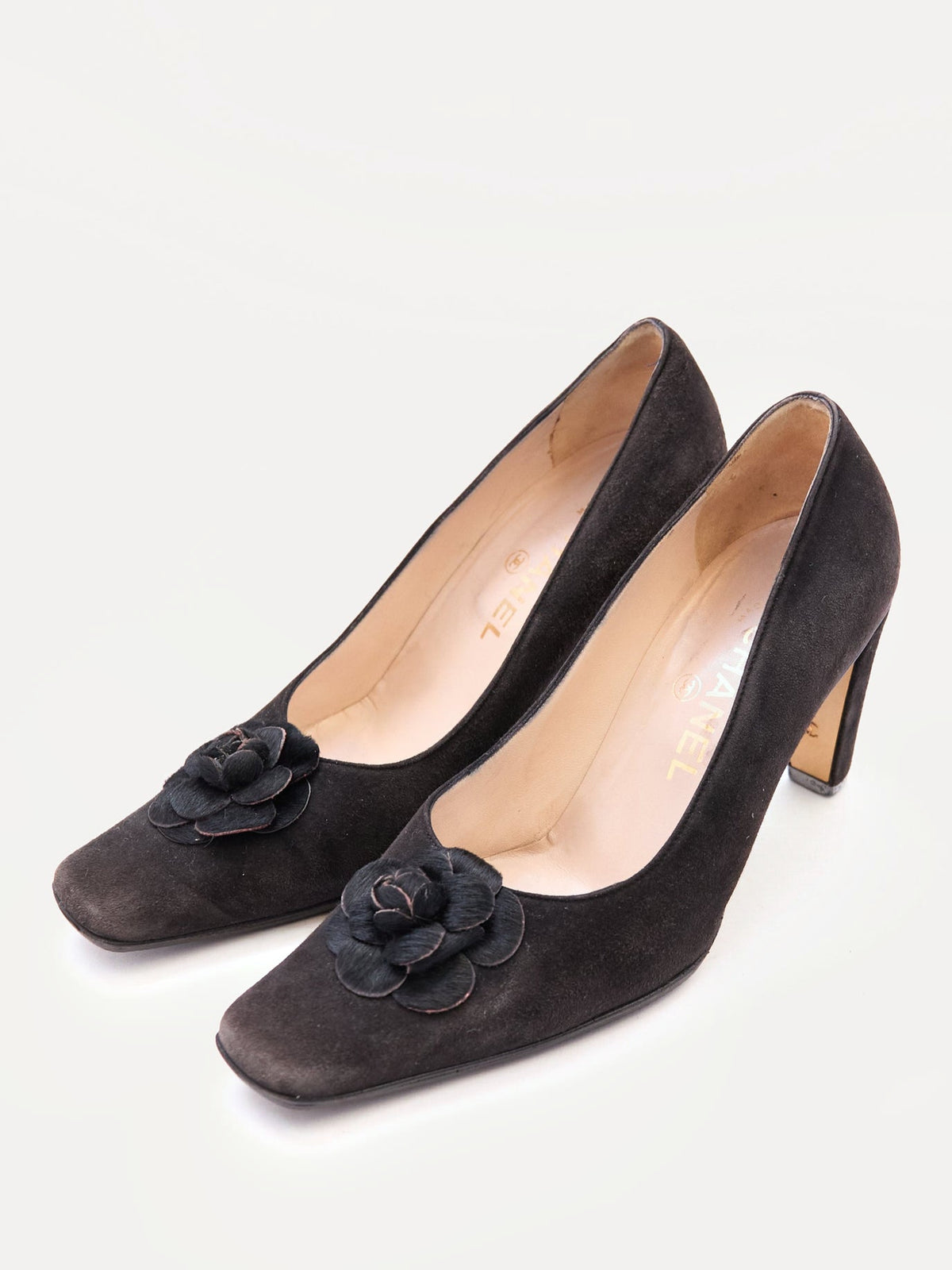 Chanel Black Suede Camellia Pumps Size 37