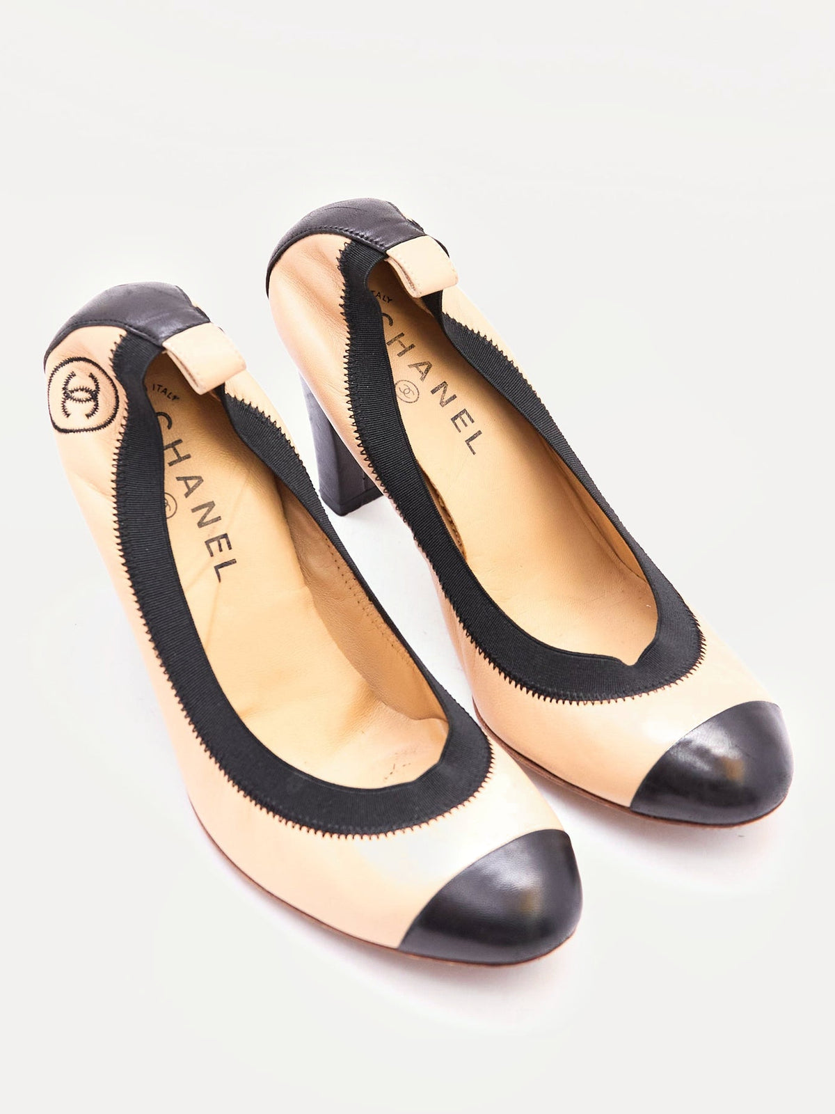 Chanel Nude Black Scrunch Ballet Pumps Size 39.5