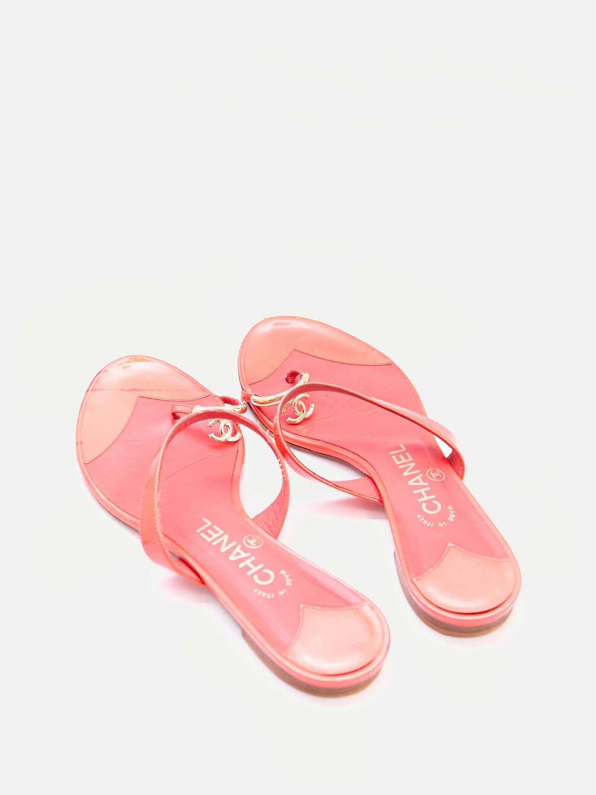Chanel Orange Patent Toe Ring Logo Sandals Size 39.5
