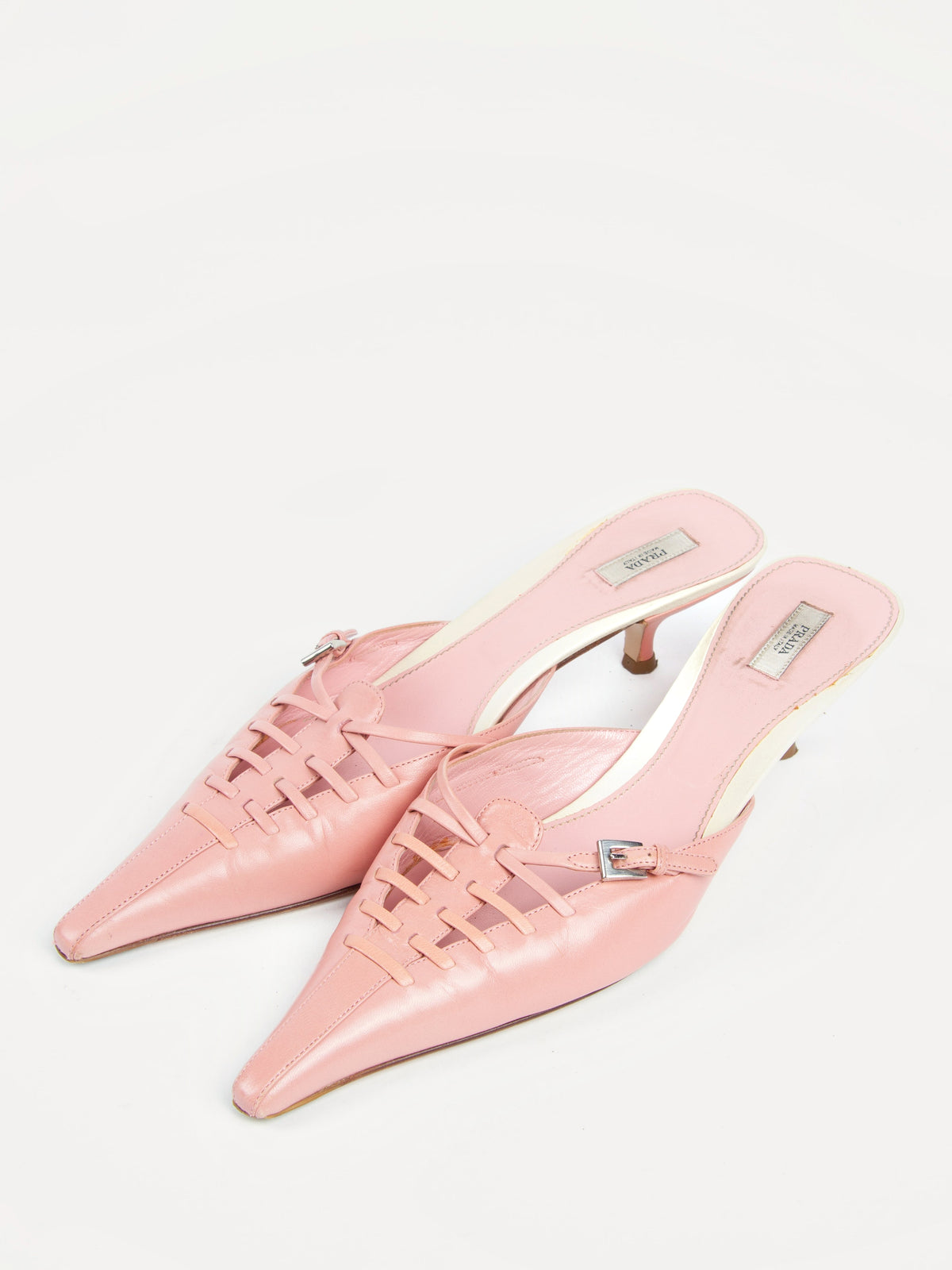 Vintage Prada 2000s Size 39 Baby Pink Mules | Y2K Designer Heels Shoes