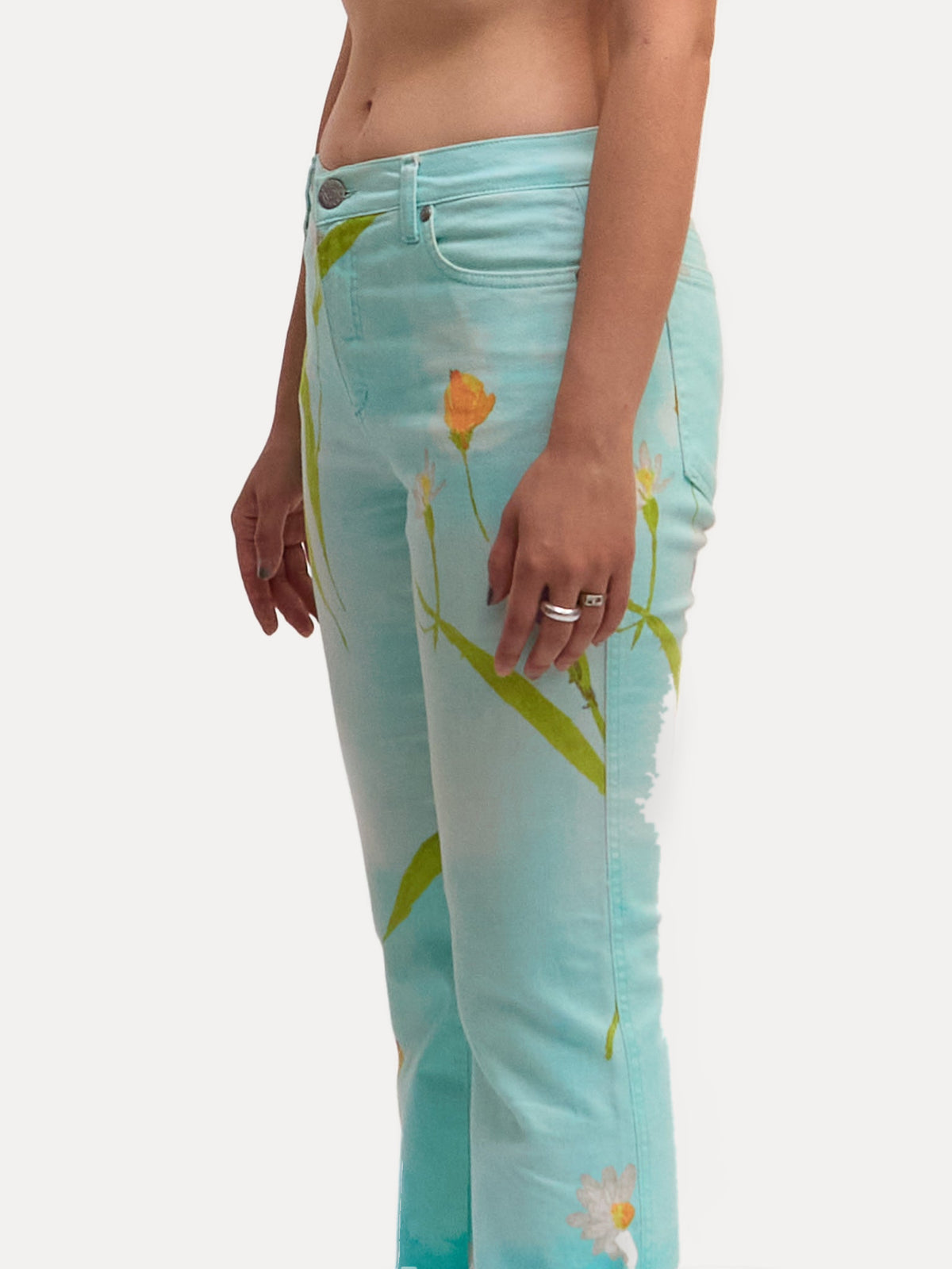 2000's Cavalli Jeans Blue Gradient Floral Jeans Size S W28
