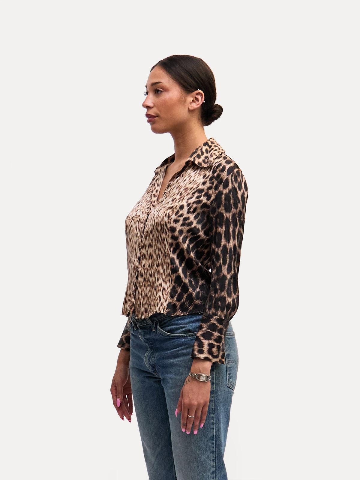 Roberto Cavalli Brown Leopard Print Silk Top