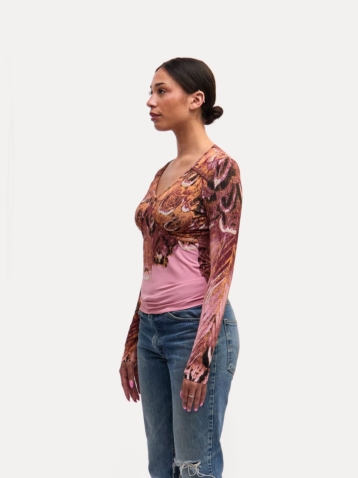 Roberto Cavalli Pink Printed  Feather Top