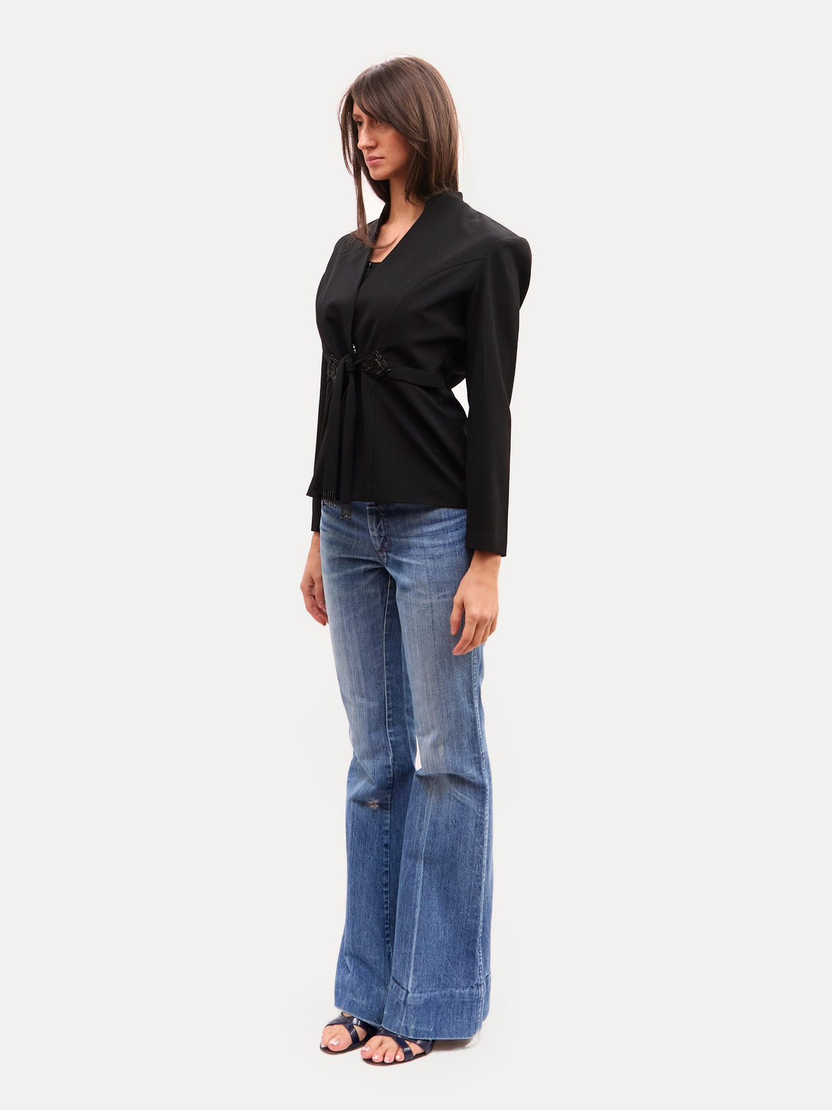 Vintage Black Beaded Tie Cardigan and Tank Set