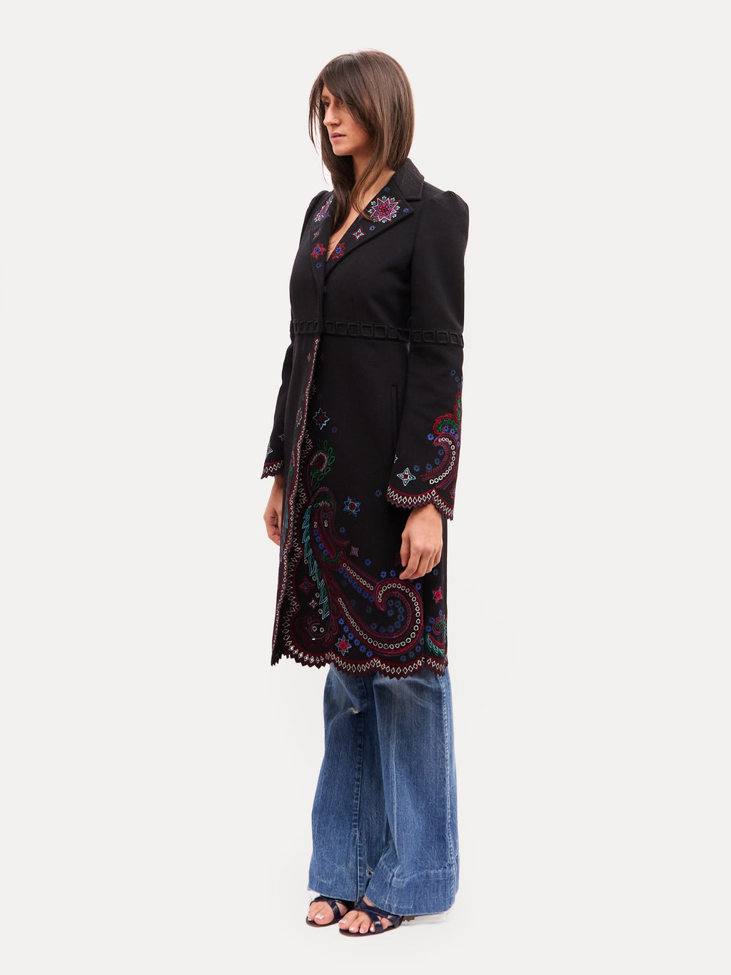 2000s Roberto Cavalli Black Embroidered Floral Detail Jacket