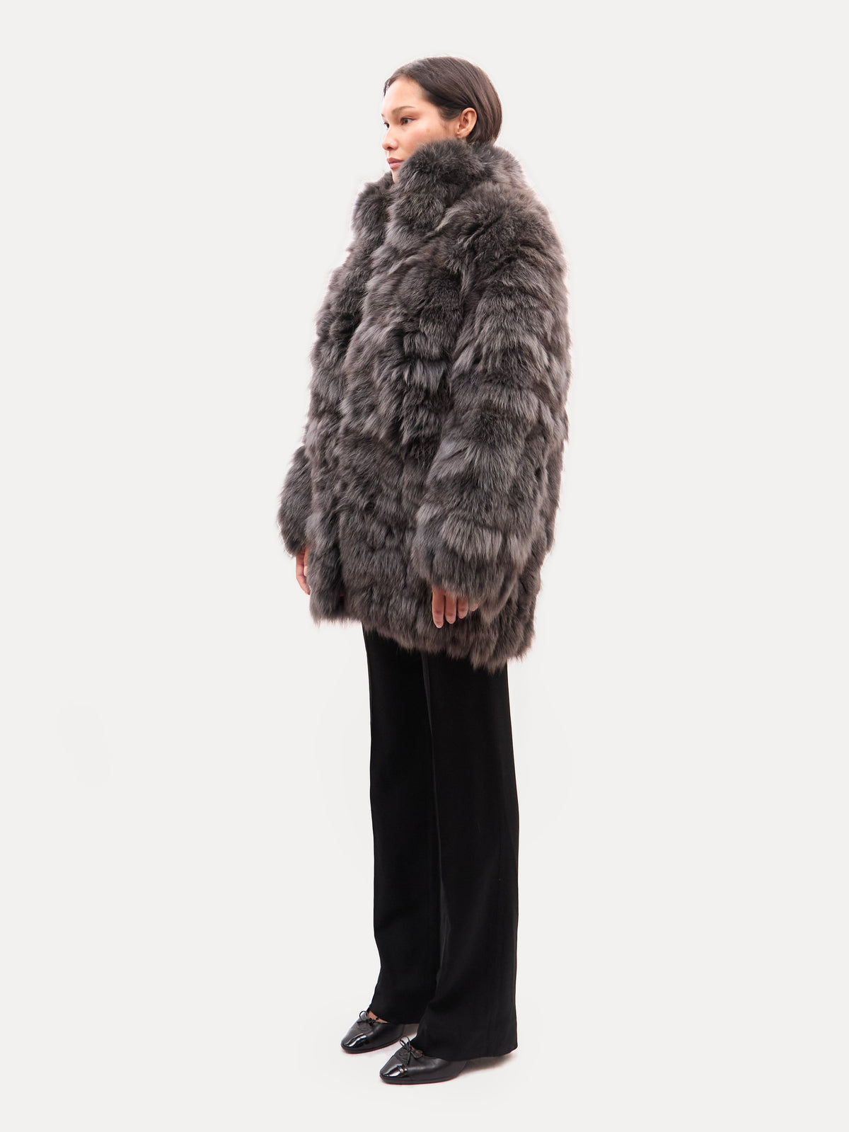 Vintage Gray Oversized Fox Fur Coat
