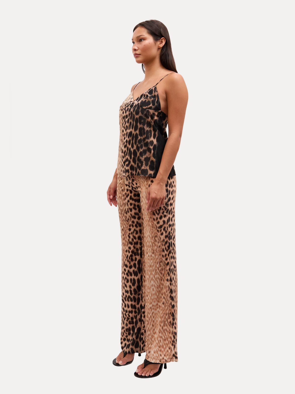 2000s Just Cavalli Brown Leopard Print Tank Silk Pants Set