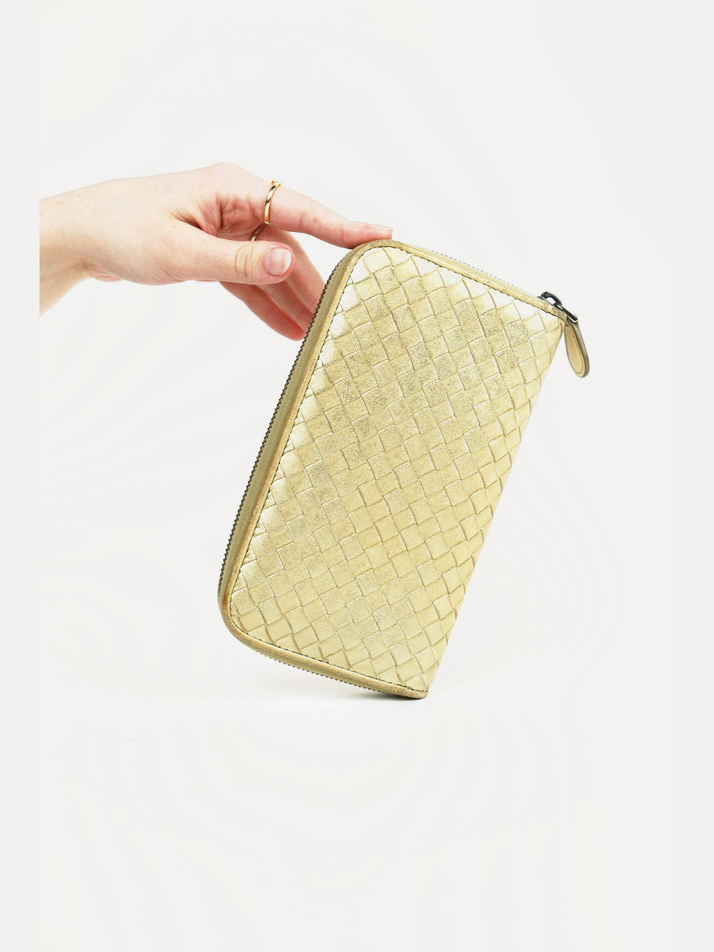Bottega Gold Leather Weave Wallet