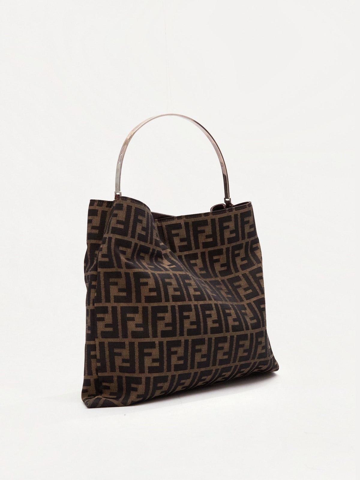 90's Fendi Brown Zucca Monogram Hoop Canvas Tote Bag