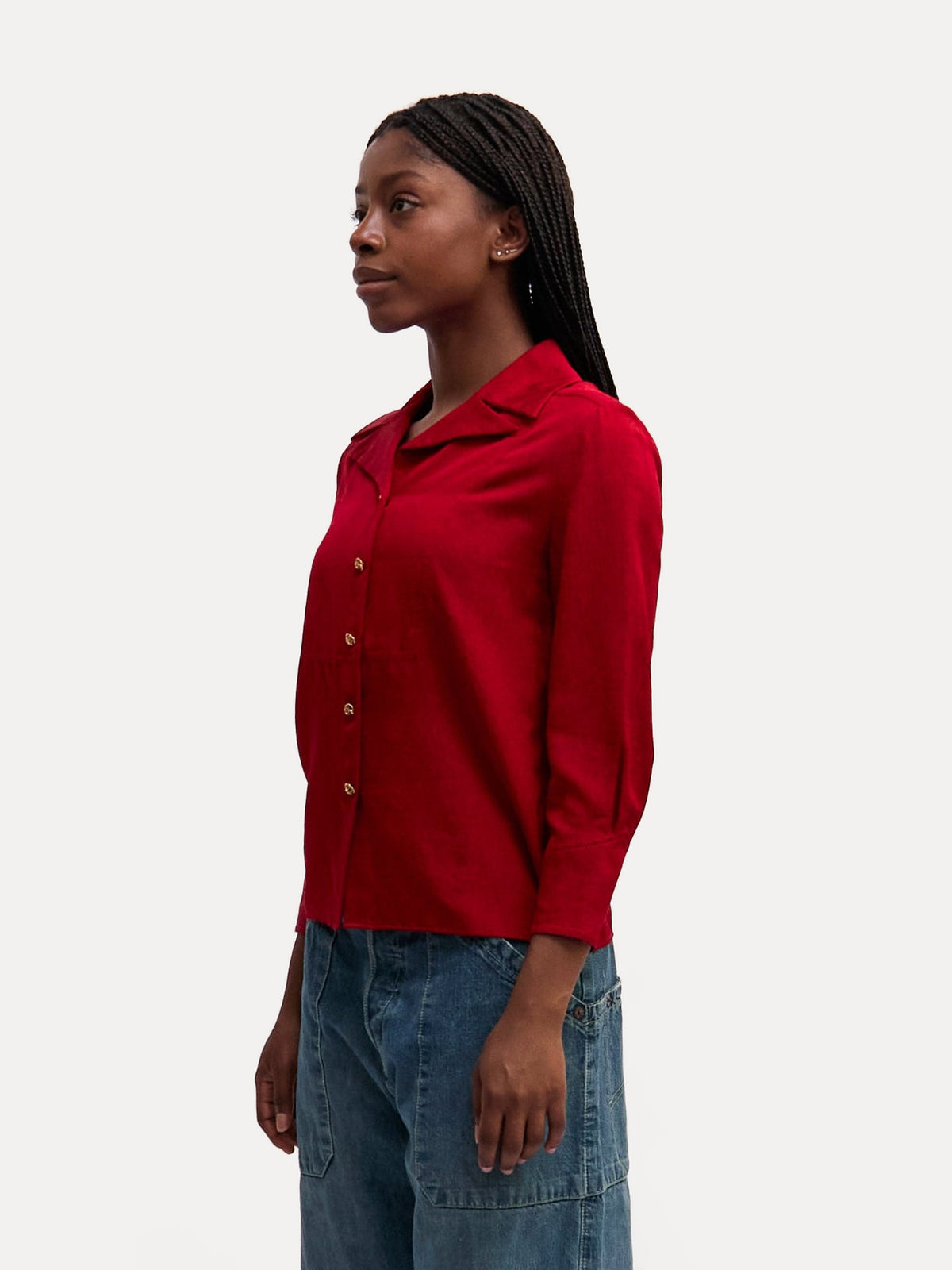 90's Chanel Wool CC Red Button Down