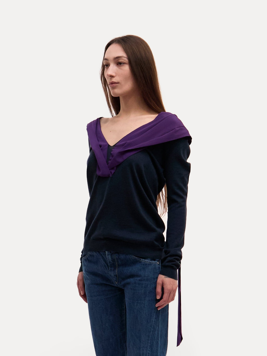 Prada Navy Bow Tie Knit Sweater