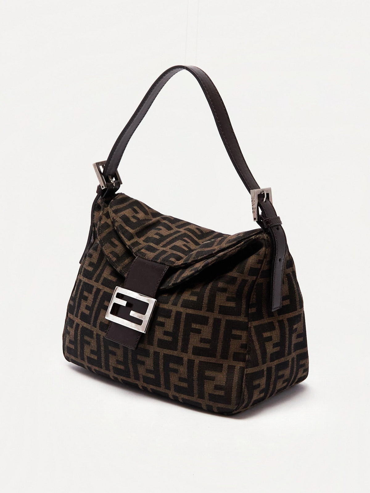 90's Fendi Mamma Foldover Baguette Brown Zucca Shoulder Bag