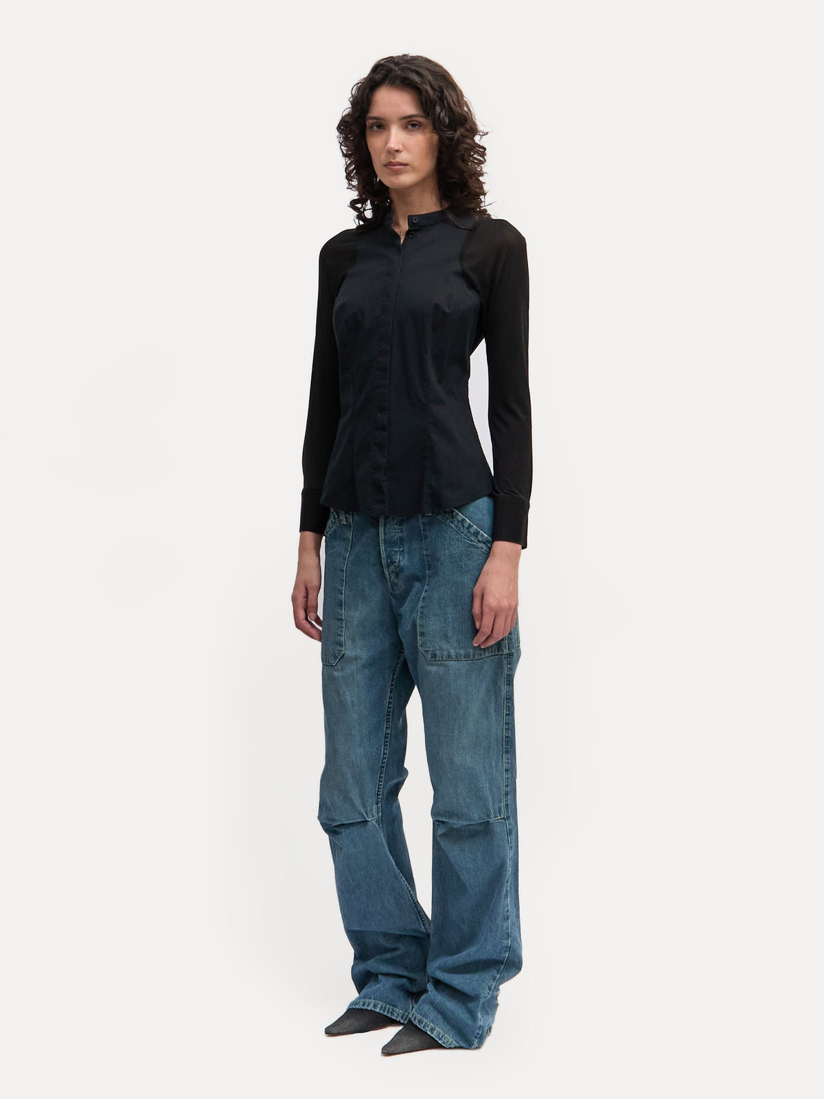 Alexander McQueen Black Sheer Sleeve Blouse