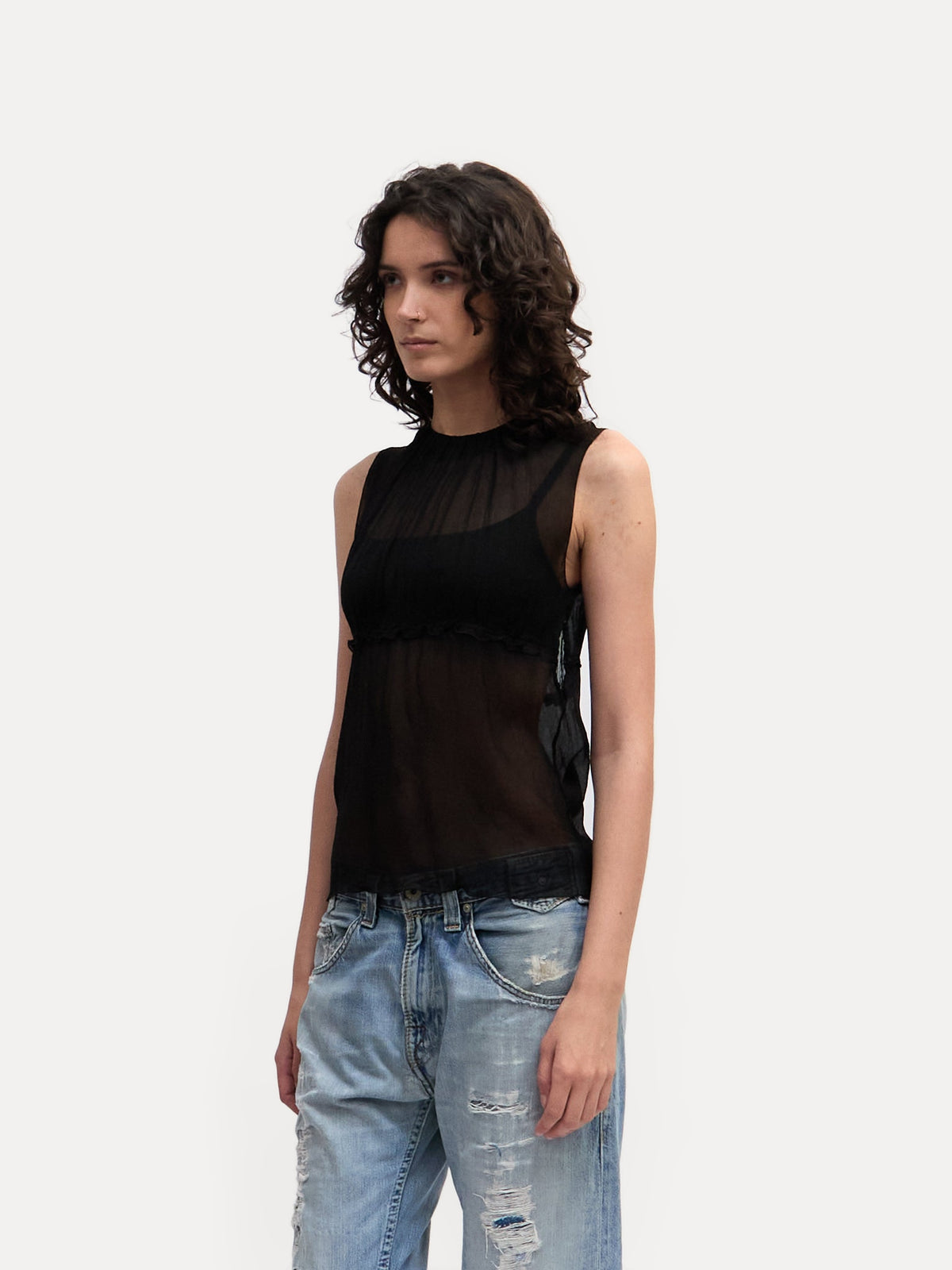 90's Prada Black Silk Sleeveless Top