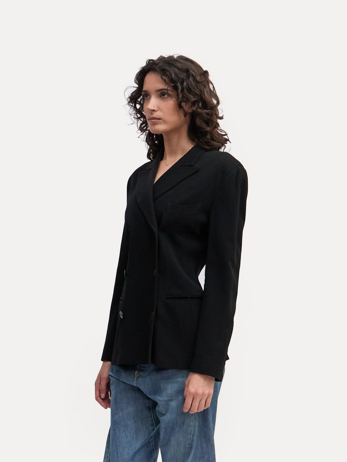 Donna Karan Black Wool Double Breasted Blazer Made in Italy