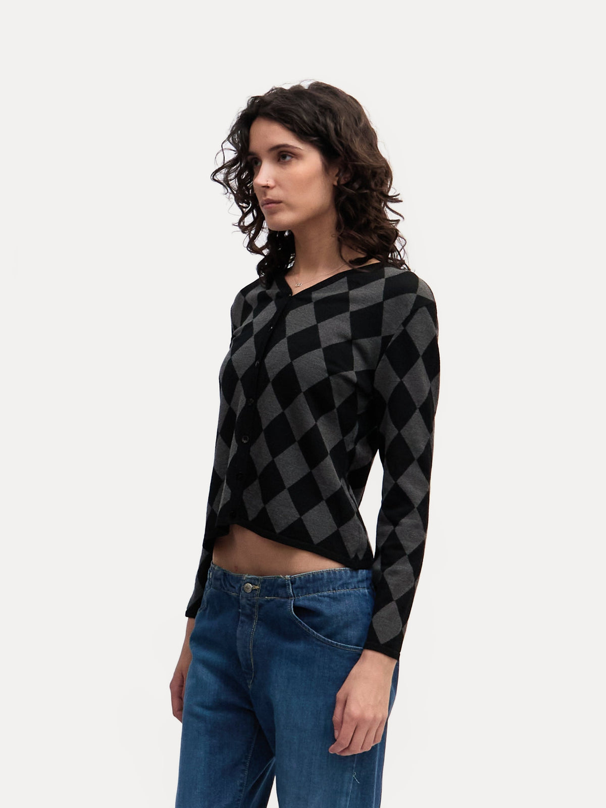 Yves Saint Laurent Black Check Pattern Long Sleeve Cardigan
