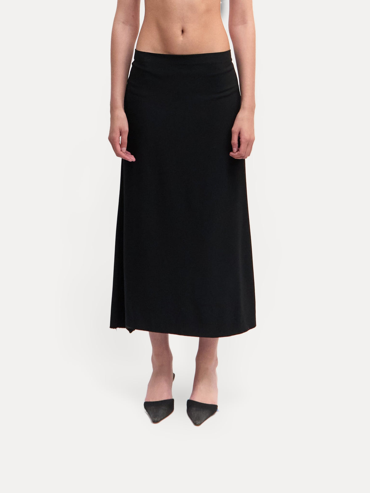 Jean Paul Gaultier Black Silk Midi Skirt
