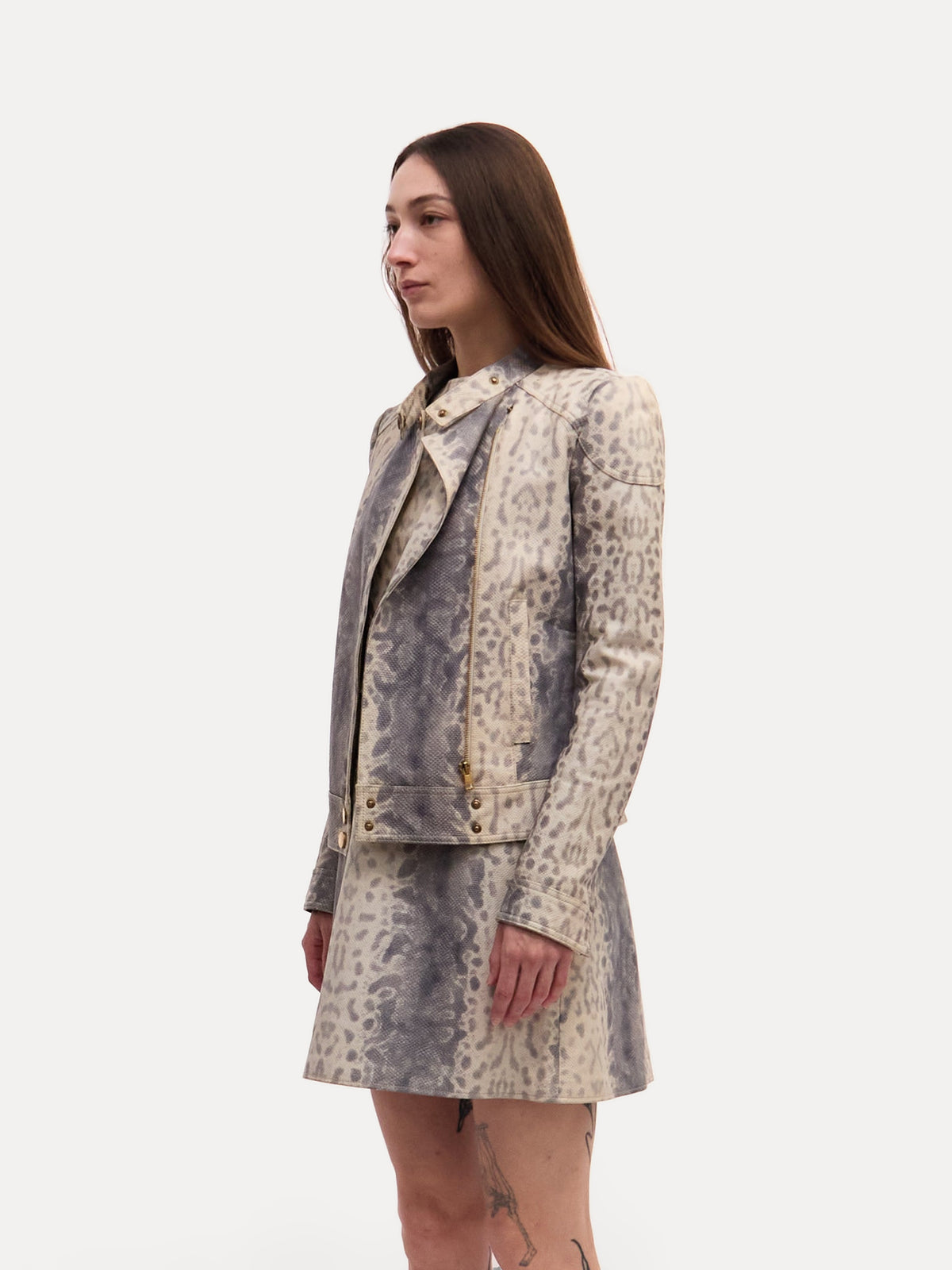 Gucci White Python Embossed Leather Jacket