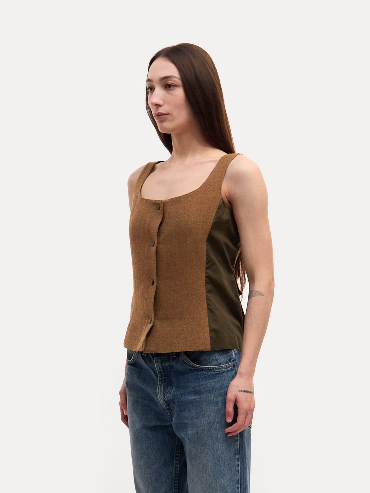 90's Miu Miu Green Wool and Nylon Combo Vest