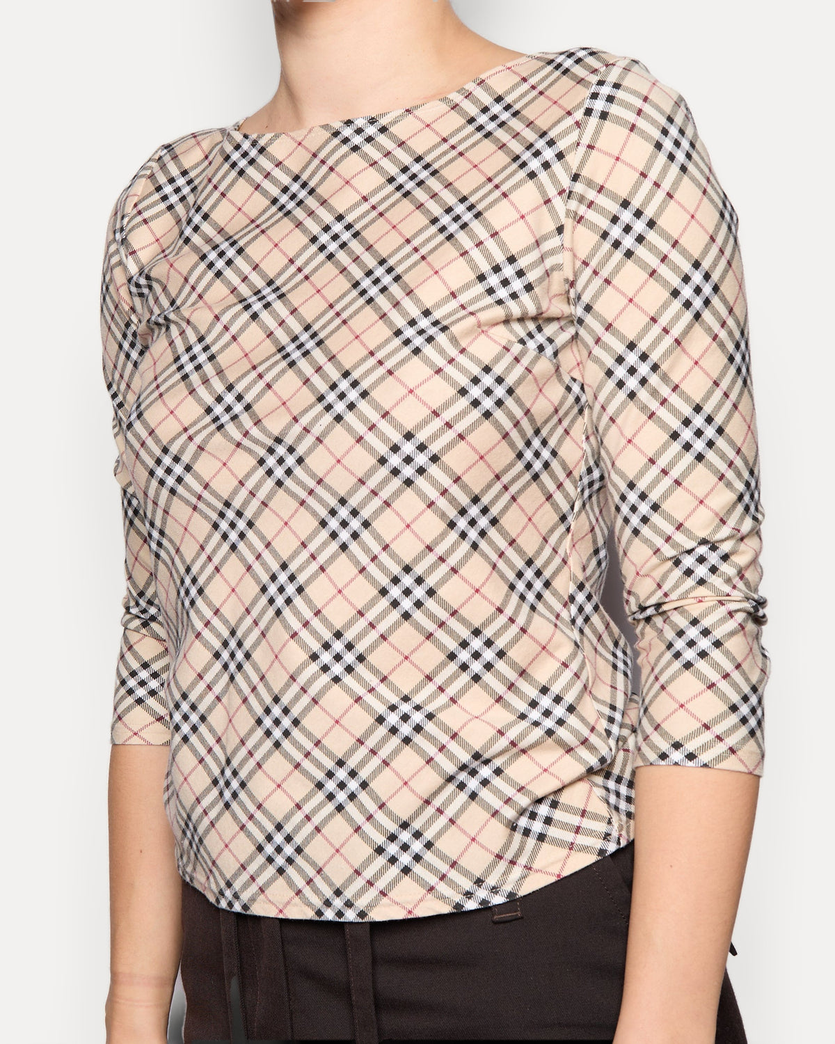 Burberry London Brown Nova Check Logo 3/4 Length Top