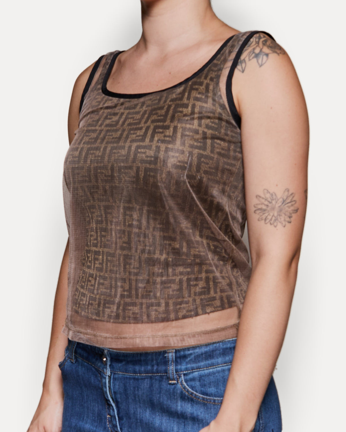 90's Fendi Mesh Sleeveless Logo Tank Top