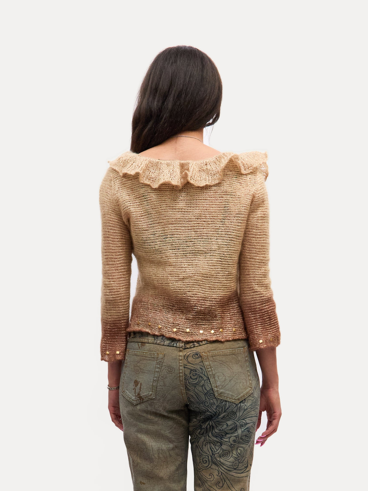 Roberto Cavalli Beige Ruffle Knit Cardigan
