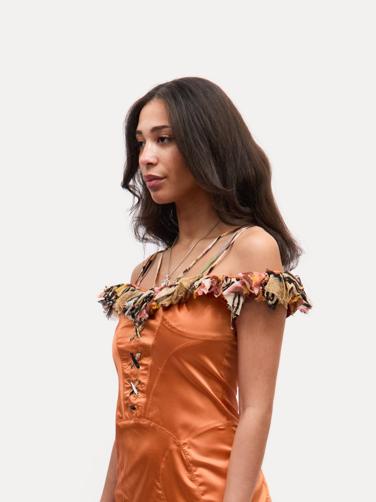 Just Cavalli Orange Silk Lace Front Dress