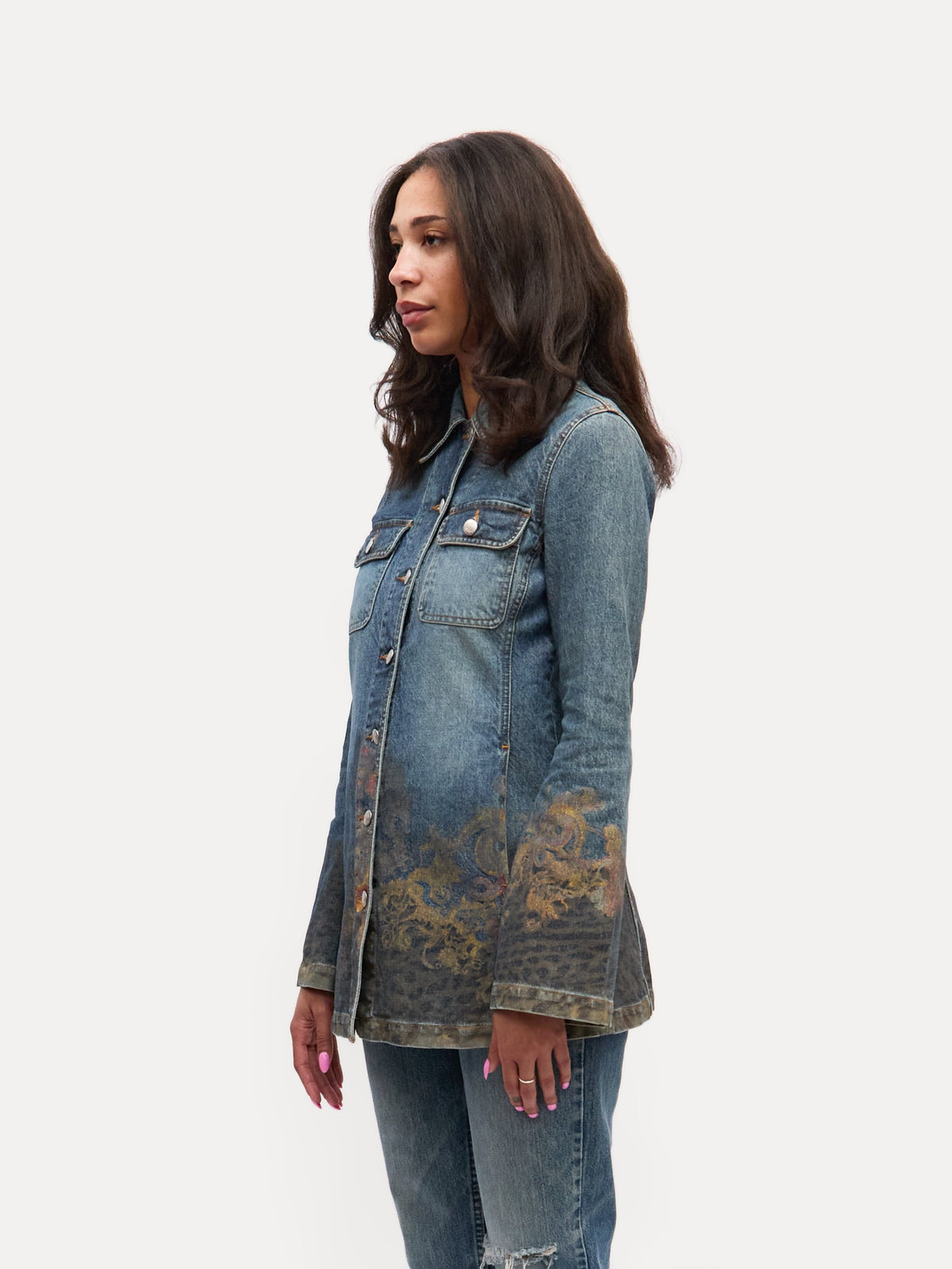 Cavalli Jeans Denim Painted Long Jacket