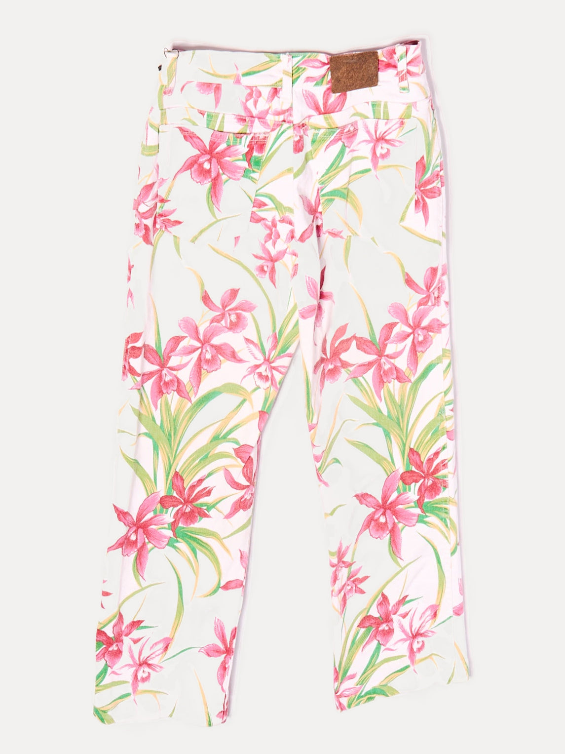 2000s Cavalli Jeans White Red Flower Print Jeans Size S W26
