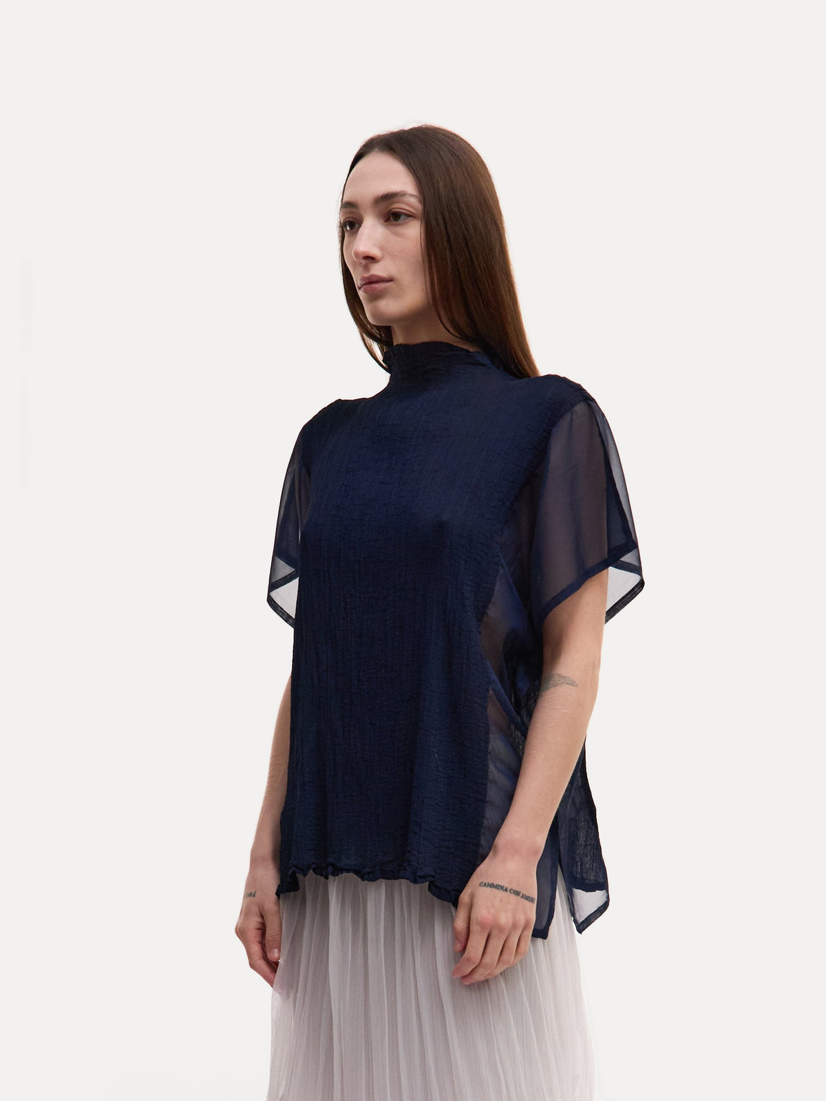 Issey Miyake Me Navy Chiffon Top